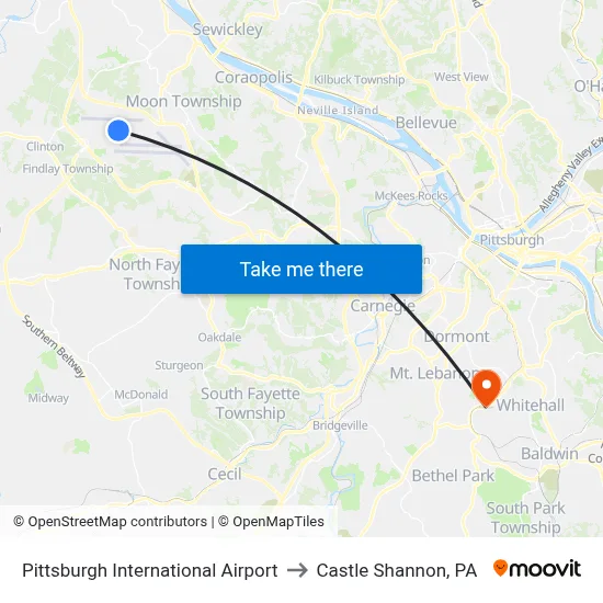 Pittsburgh International Airport to Castle Shannon,  PA map