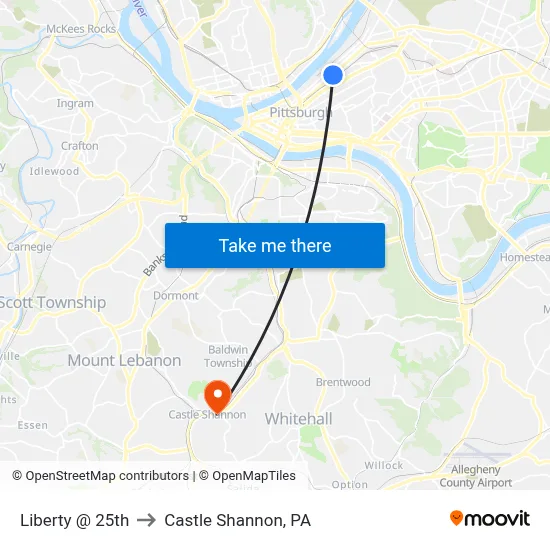 Liberty @ 25th to Castle Shannon,  PA map