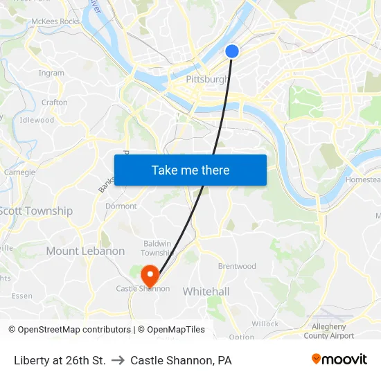 Liberty at 26th St. to Castle Shannon,  PA map