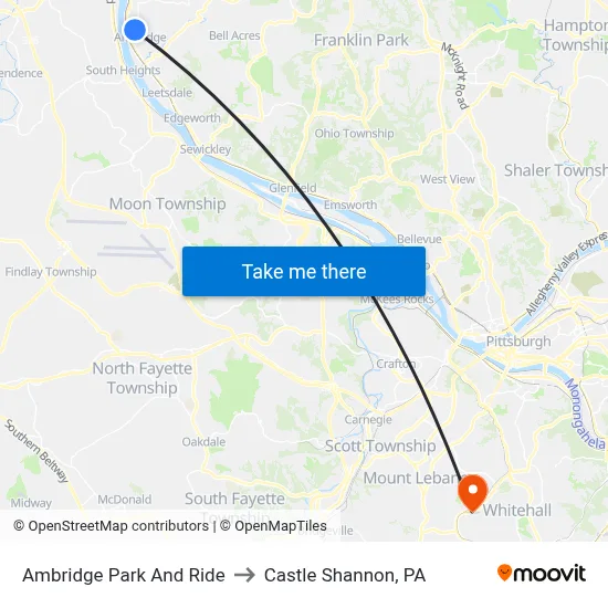 Ambridge Park And Ride to Castle Shannon,  PA map