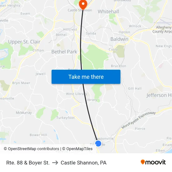 Rte. 88 & Boyer St. to Castle Shannon,  PA map