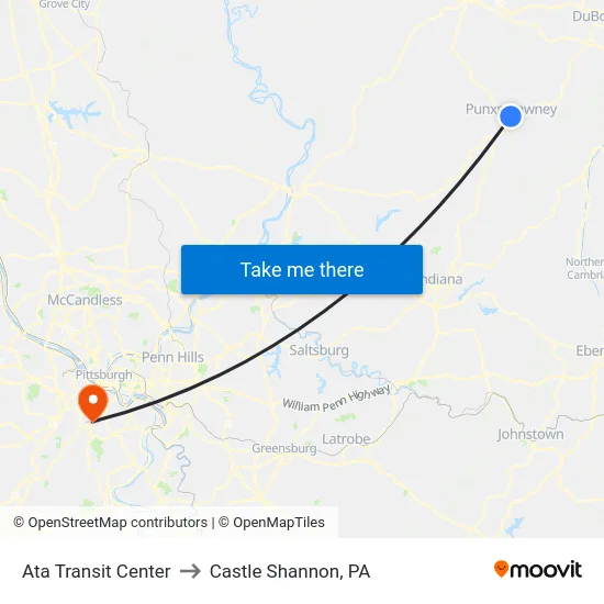 Ata Transit Center to Castle Shannon,  PA map