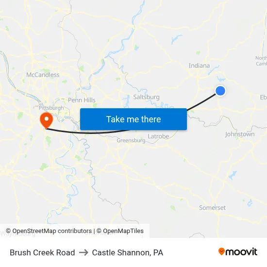 Brush Creek Road to Castle Shannon,  PA map
