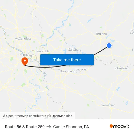 Route 56 & Route 259 to Castle Shannon,  PA map