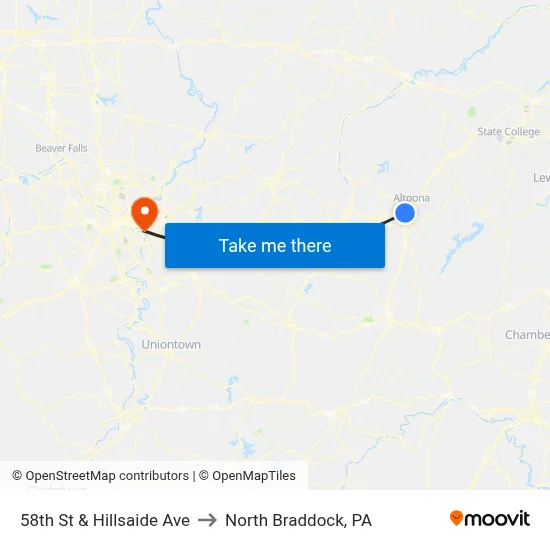 58th St & Hillsaide Ave to North Braddock, PA map