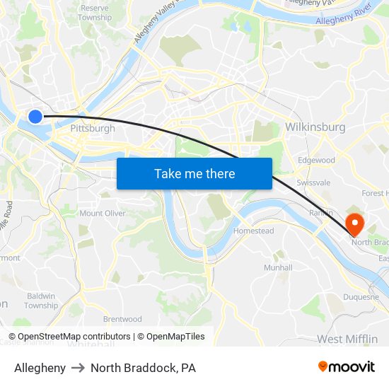 Allegheny to North Braddock, PA map