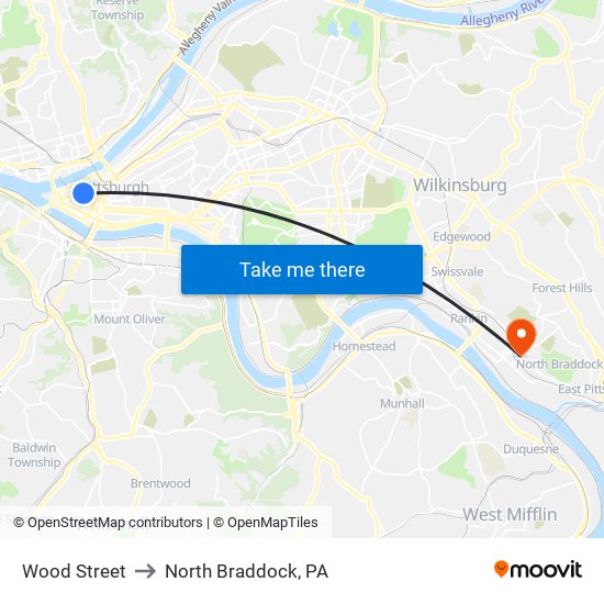Wood Street to North Braddock, PA map