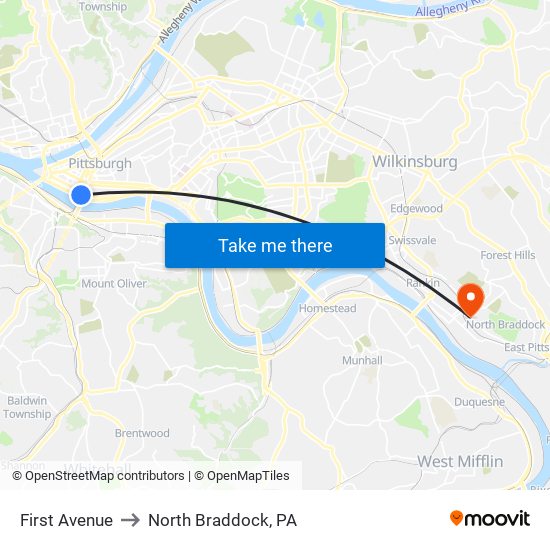 First Avenue to North Braddock, PA map