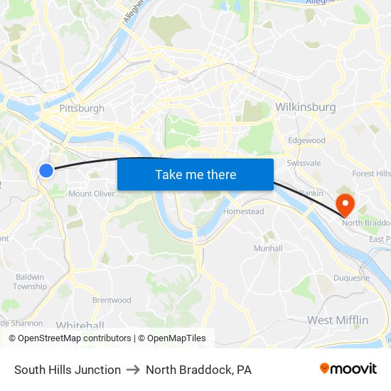 South Hills Junction to North Braddock, PA map
