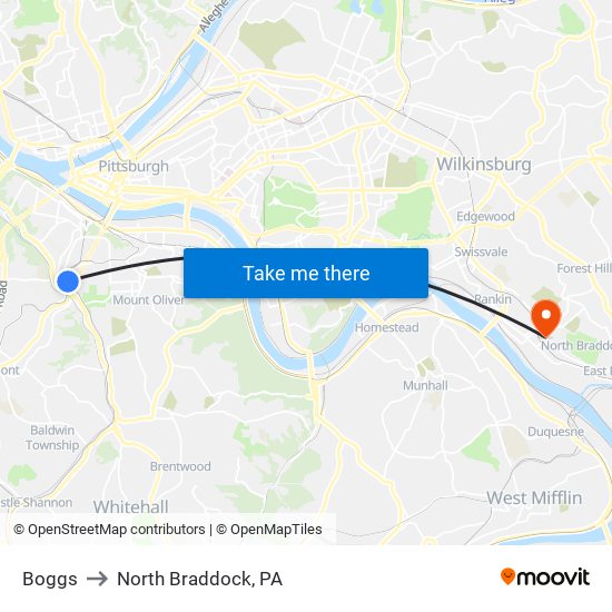 Boggs to North Braddock, PA map