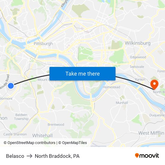 Belasco to North Braddock, PA map