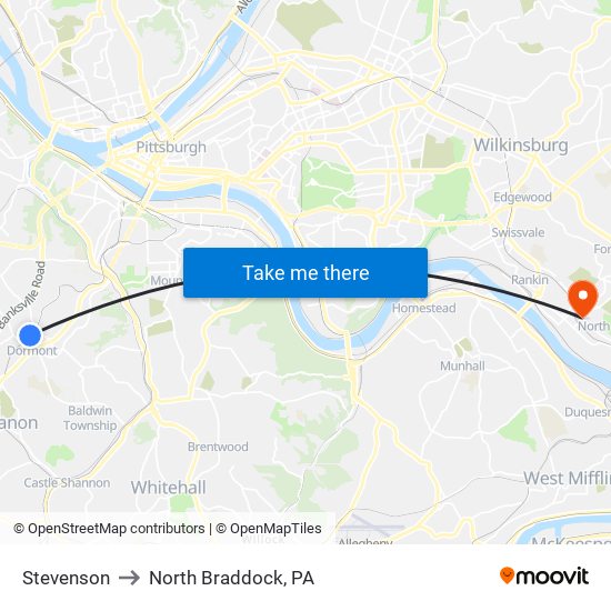 Stevenson to North Braddock, PA map