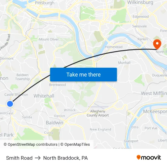 Smith Road to North Braddock, PA map