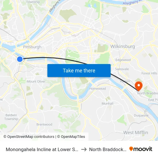 Monongahela Incline at Lower Station to North Braddock, PA map