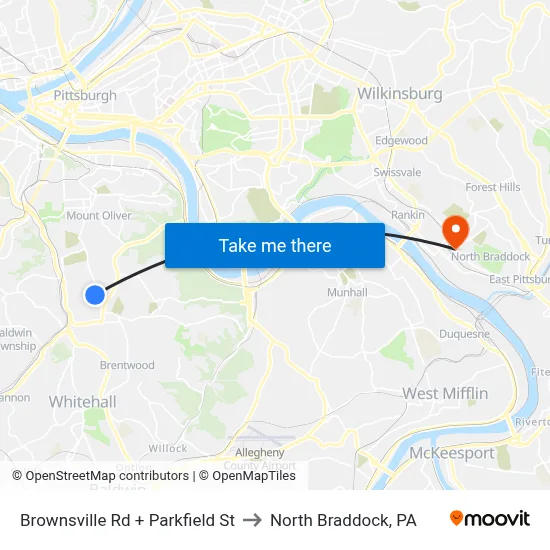 Brownsville Rd + Parkfield St to North Braddock, PA map