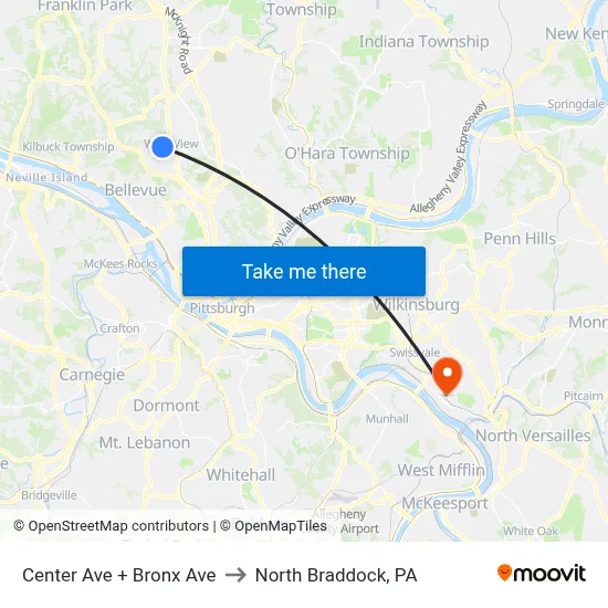 Center Ave + Bronx Ave to North Braddock, PA map