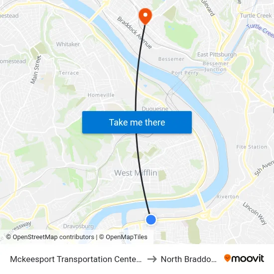 Mckeesport Transportation Center + Bay #4 to North Braddock, PA map