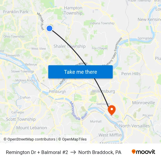 Remington Dr + Balmoral #2 to North Braddock, PA map