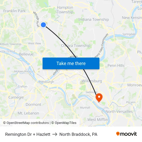 Remington Dr + Hazlett to North Braddock, PA map