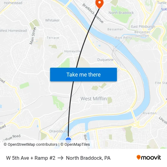 W 5th Ave + Ramp #2 to North Braddock, PA map