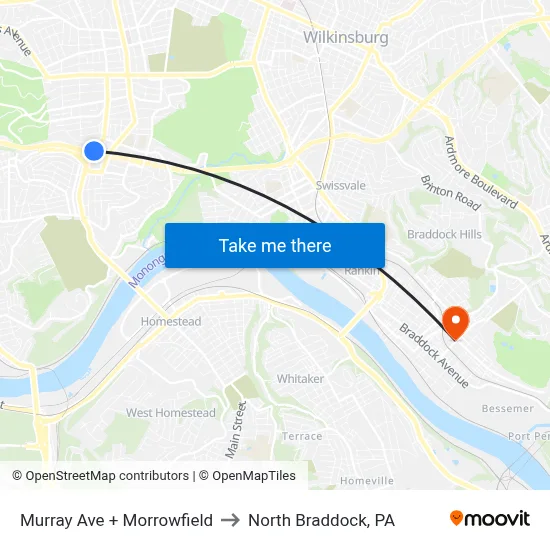 Murray Ave + Morrowfield to North Braddock, PA map