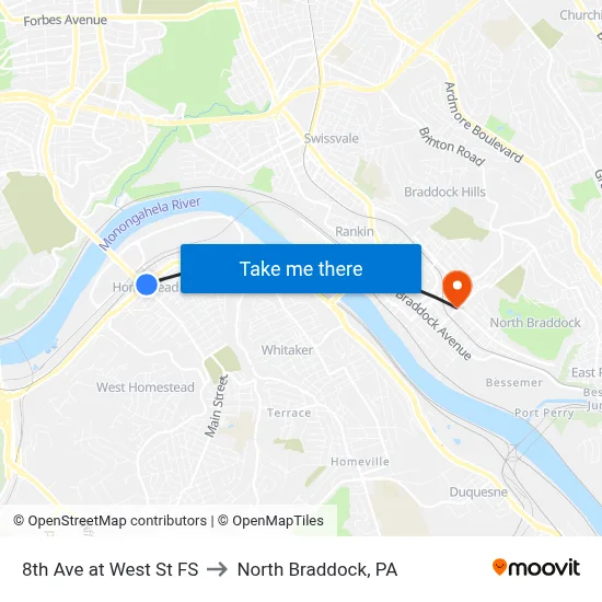 8th Ave at West St FS to North Braddock, PA map