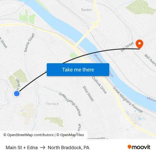 Main St + Edna to North Braddock, PA map