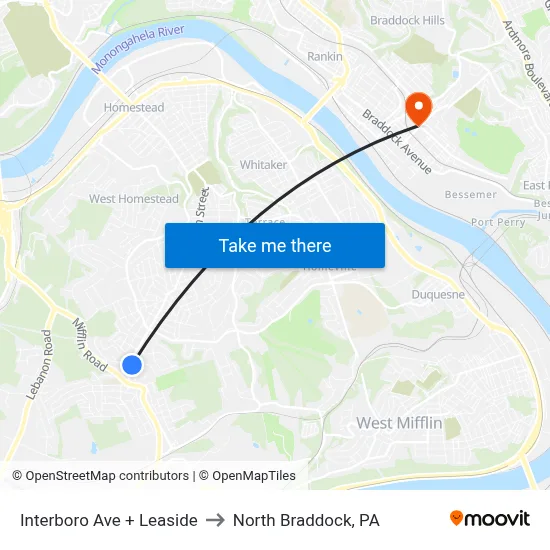 Interboro Ave + Leaside to North Braddock, PA map