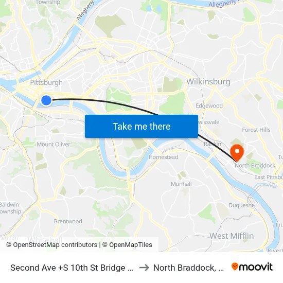 Second Ave +S 10th St Bridge FS to North Braddock, PA map