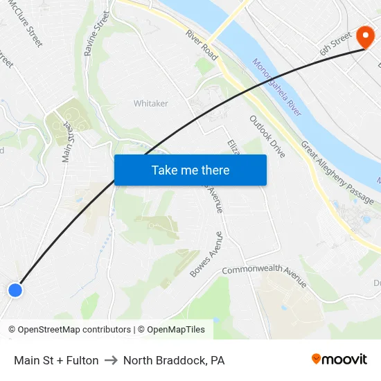 Main St + Fulton to North Braddock, PA map