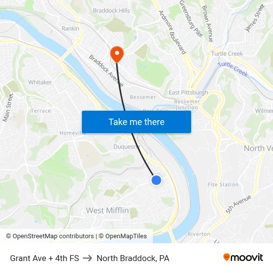 Grant Ave + 4th FS to North Braddock, PA map
