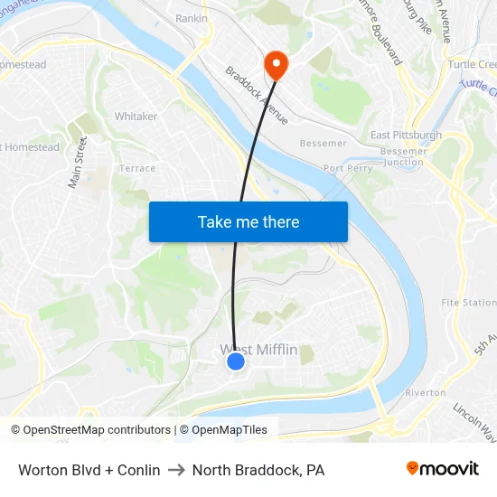 Worton Blvd + Conlin to North Braddock, PA map