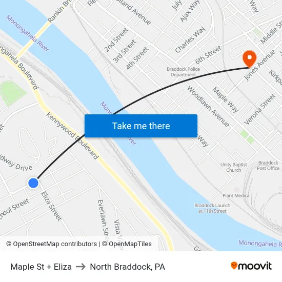 Maple St + Eliza to North Braddock, PA map