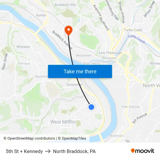 5th St + Kennedy to North Braddock, PA map
