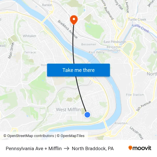Pennsylvania Ave + Mifflin to North Braddock, PA map