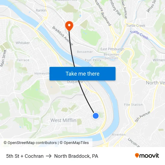5th St + Cochran to North Braddock, PA map