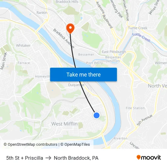 5th St + Priscilla to North Braddock, PA map