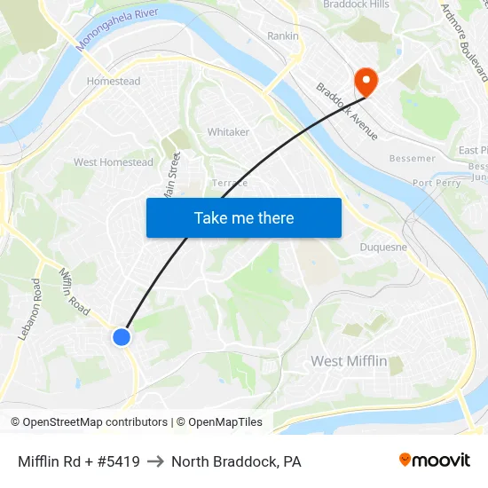 Mifflin Rd + #5419 to North Braddock, PA map