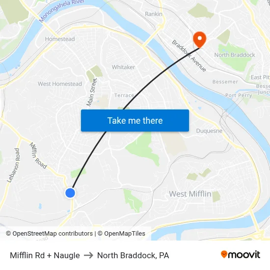 Mifflin Rd + Naugle to North Braddock, PA map
