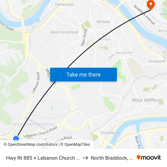 Hwy Rt 885 + Lebanon Church FS to North Braddock, PA map