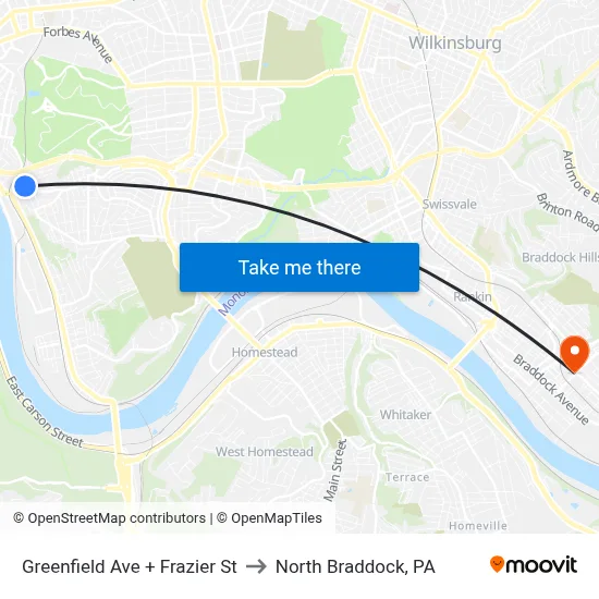 Greenfield Ave + Frazier St to North Braddock, PA map