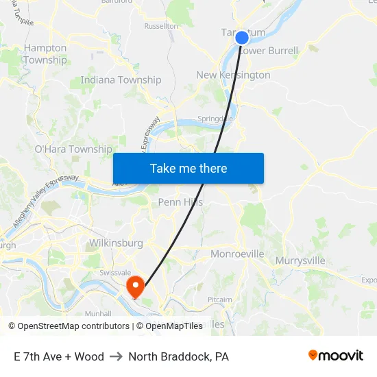 E 7th Ave + Wood to North Braddock, PA map