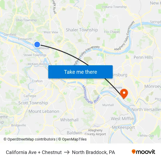 California Ave + Chestnut to North Braddock, PA map