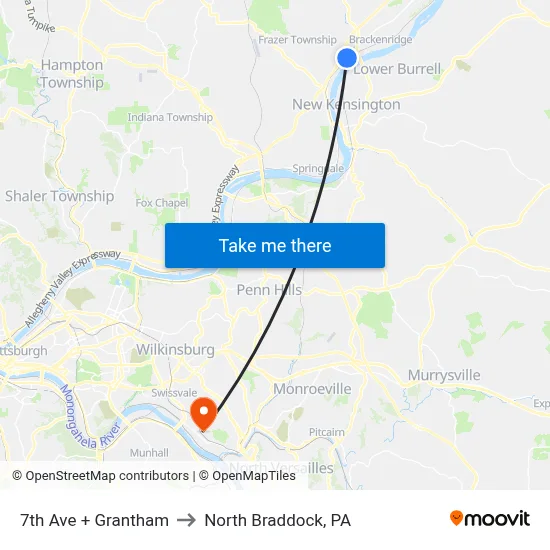 7th Ave + Grantham to North Braddock, PA map