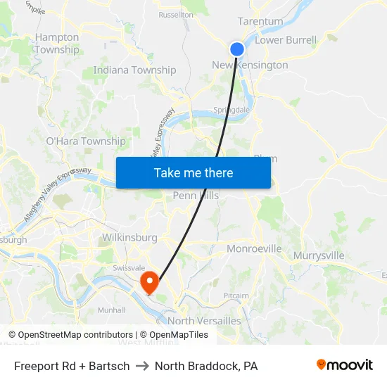 Freeport Rd + Bartsch to North Braddock, PA map