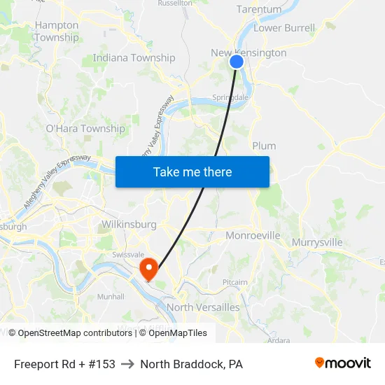 Freeport Rd + #153 to North Braddock, PA map