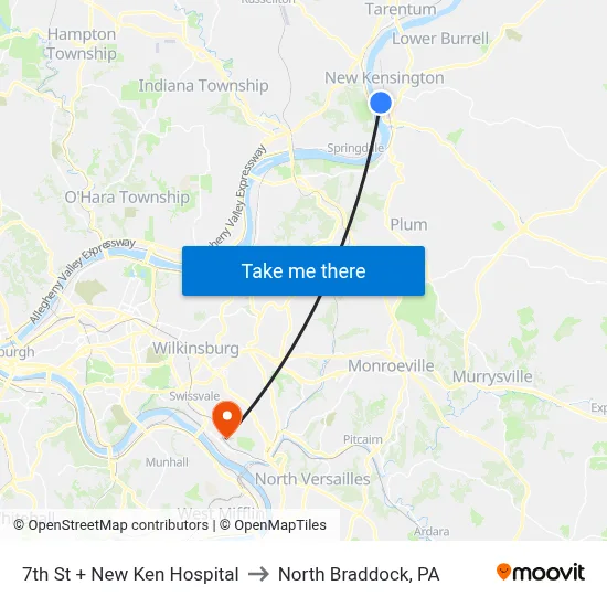 7th St + New Ken Hospital to North Braddock, PA map