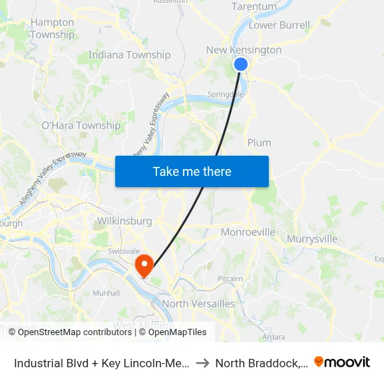Industrial Blvd + Key Lincoln-Mercury to North Braddock, PA map