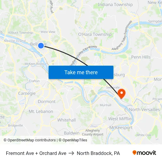 Fremont Ave + Orchard Ave to North Braddock, PA map