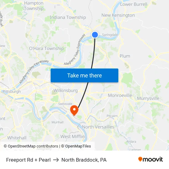 Freeport Rd + Pearl to North Braddock, PA map